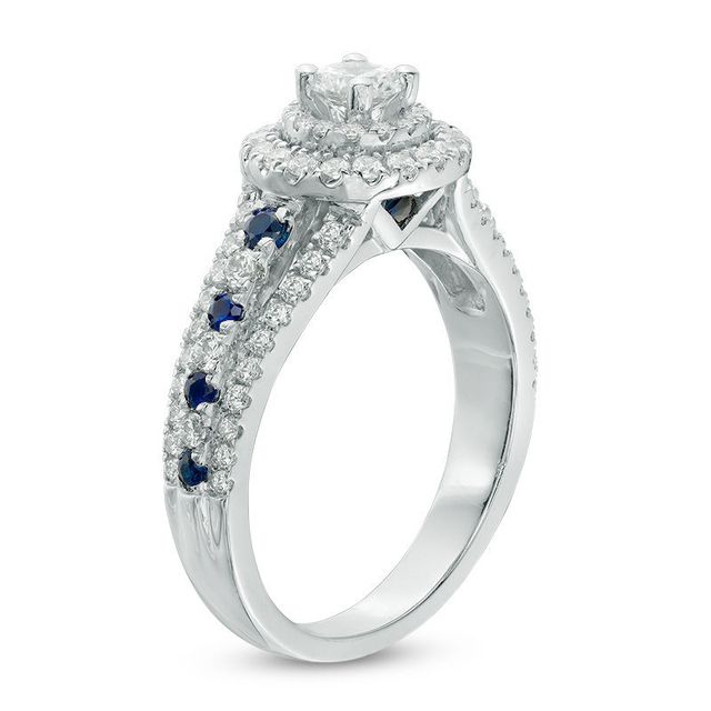 Vera Wang Love Collection 0.80 CT. T.W. Diamond and Blue Sapphire Double Frame Engagement Ring in 14K White Gold|Peoples Jewellers