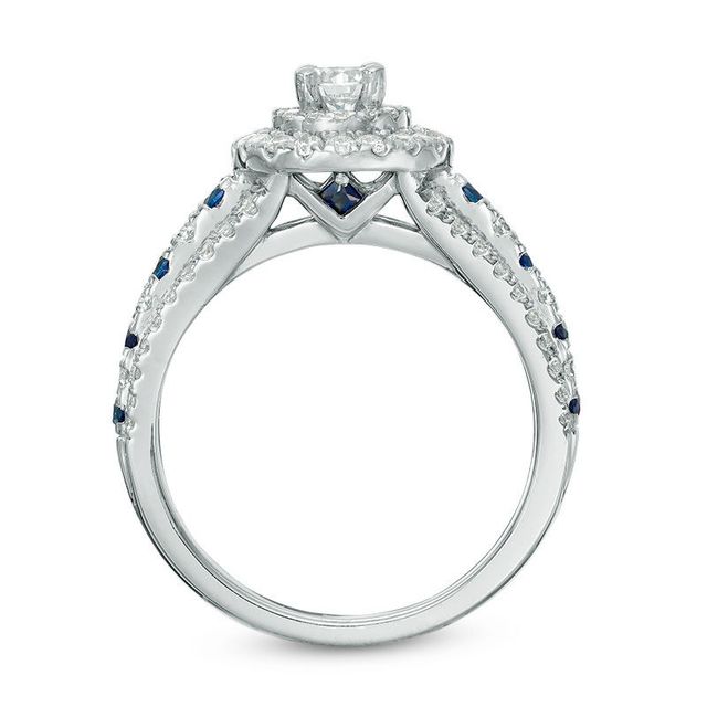 Vera Wang Love Collection 0.80 CT. T.W. Diamond and Blue Sapphire Double Frame Engagement Ring in 14K White Gold|Peoples Jewellers