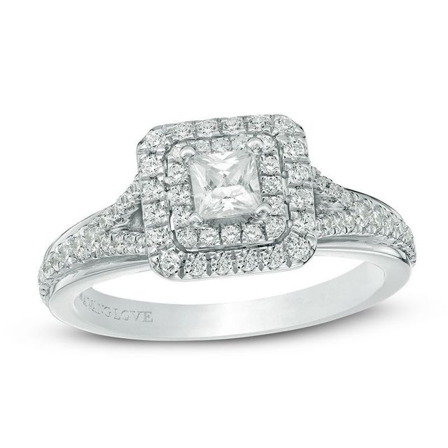 Vera Wang Love Collection 0.58 CT. T.W. Princess-Cut Diamond Double Frame Engagement Ring in 14K White Gold