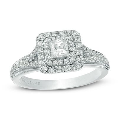 Vera Wang Love Collection 0.58 CT. T.W. Princess-Cut Diamond Double Frame Engagement Ring in 14K White Gold|Peoples Jewellers