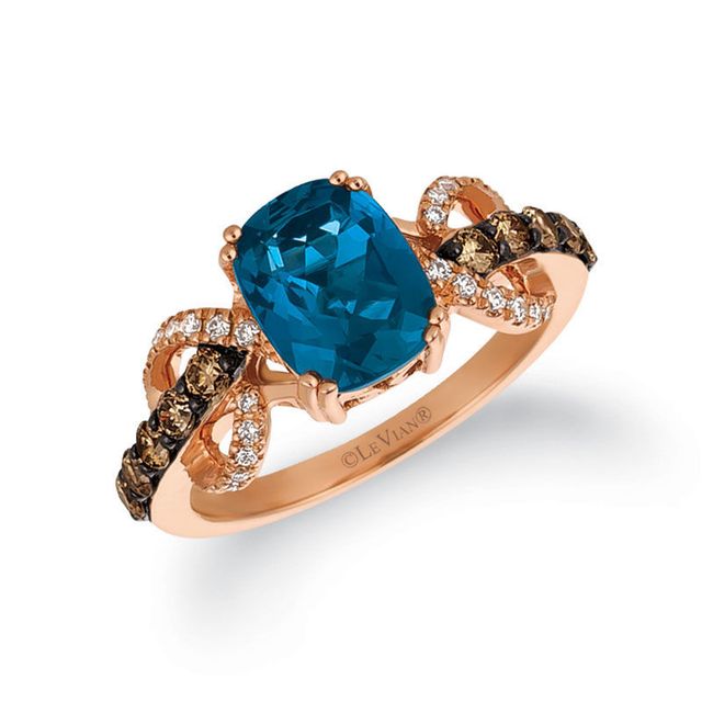 Le Vian® Deep Sea Blue Topaz™ and 0.51 CT. T.W. Diamond Bow Ring in 14K Strawberry Gold™|Peoples Jewellers