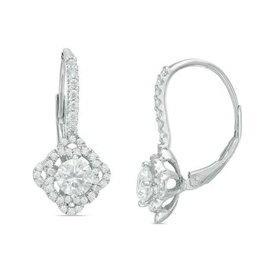 1.38 CT. T.W. Certified Canadian Diamond Kite-Shaped Scalloped Frame Drop Earrings in 14K White Gold (I/I2)|Peoples Jewellers