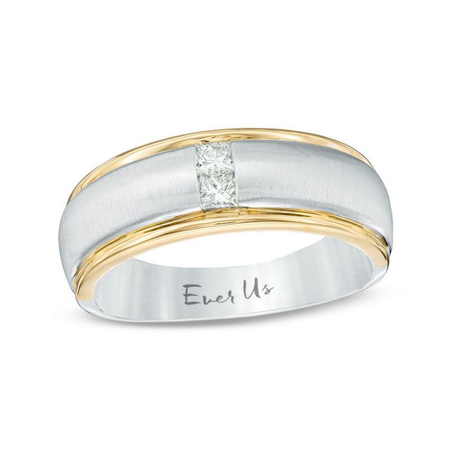 Ever Us™ Men's 0.20 CT. T.W. Two Stone Square-Cut Diamond Satin Band in 14K Two-Tone Gold|Peoples Jewellers