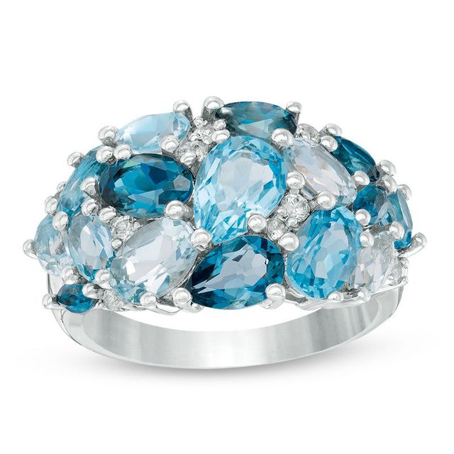 Multi-Shaped Blue Topaz and Lab-Created White Sapphire Cluster Dome Ring in Sterling Silver|Peoples Jewellers