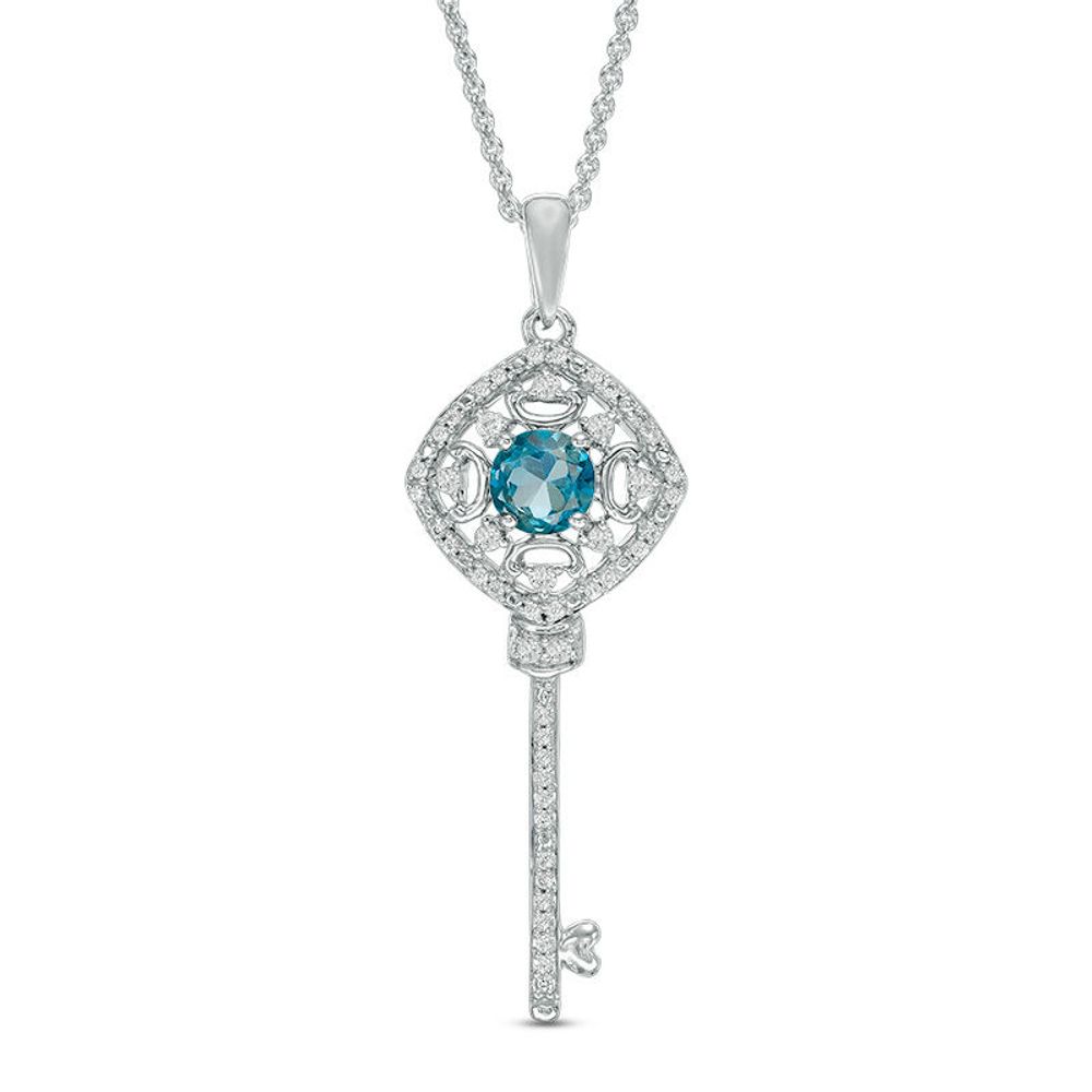 5.0mm London Blue Topaz and Lab-Created White Sapphire Key Pendant in Sterling Silver|Peoples Jewellers