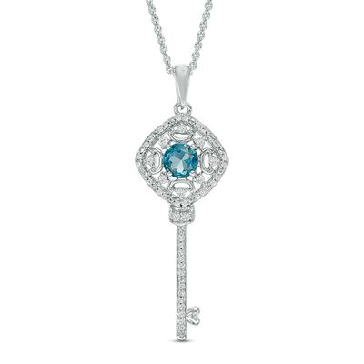 5.0mm London Blue Topaz and Lab-Created White Sapphire Key Pendant in Sterling Silver|Peoples Jewellers