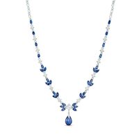 Multi-Shaped Lab-Created Blue and White Sapphire Floral Drop Necklace in Sterling Silver - 17"|Peoples Jewellers