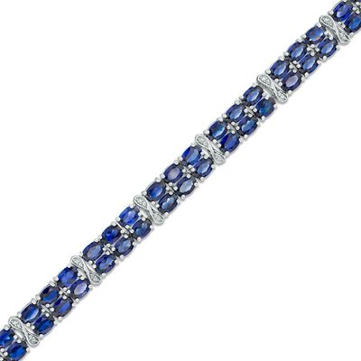 Oval Lab-Created Blue and White Sapphire Double Row Bracelet in Sterling Silver - 7.25|Peoples Jewellers