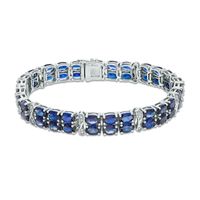 Oval Lab-Created Blue and White Sapphire Double Row Bracelet in Sterling Silver - 7.25|Peoples Jewellers