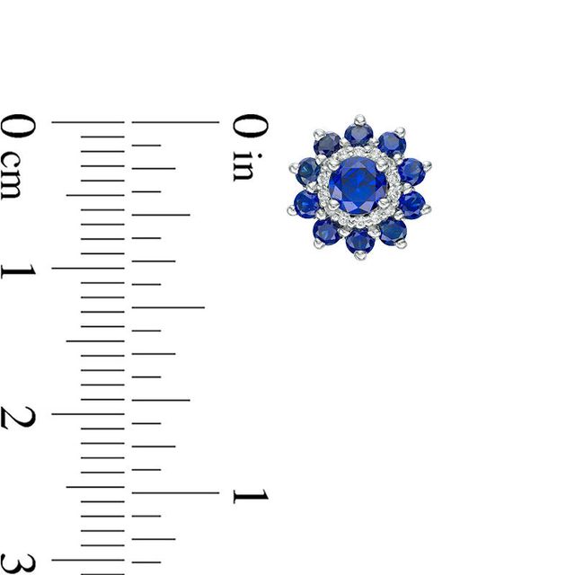 4.0mm Lab-Created Blue and White Sapphire Flower Frame Stud Earrings in 10K White Gold