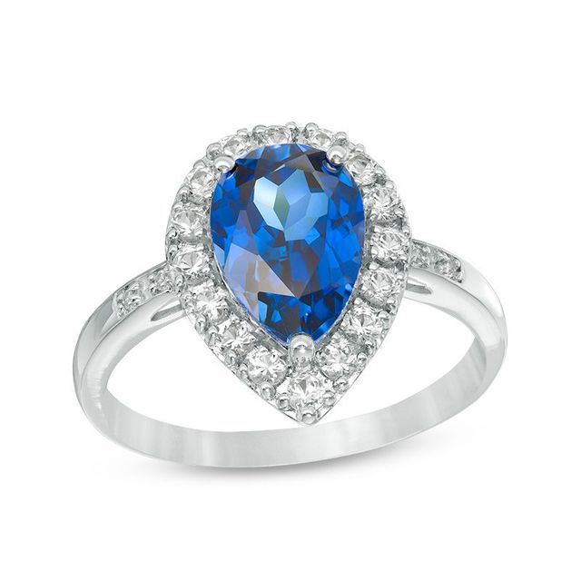 Pear-Shaped Lab-Created Blue and White Sapphire Frame Ring in Sterling Silver