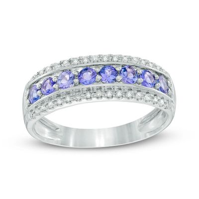 Tanzanite and 0.10 CT. T.W. Diamond Edge Band in 10K White Gold|Peoples Jewellers