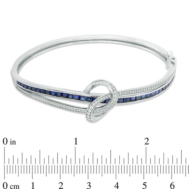 Princess-Cut Lab-Created Blue and White Sapphire Loose Knot Bangle in Sterling Silver|Peoples Jewellers
