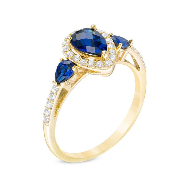 Pear-Shaped Lab-Created Blue and White Sapphire Frame Pendant and Ring Set in 10K Gold|Peoples Jewellers