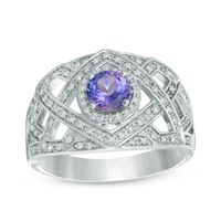 5.0mm Tanzanite and 0.23 CT. T.W. Diamond Woven Geometric Ring in 10K White Gold|Peoples Jewellers