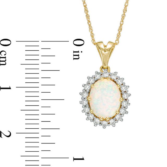 Oval Lab-Created Opal and White Sapphire Sunburst Frame Pendant in 10K Gold|Peoples Jewellers