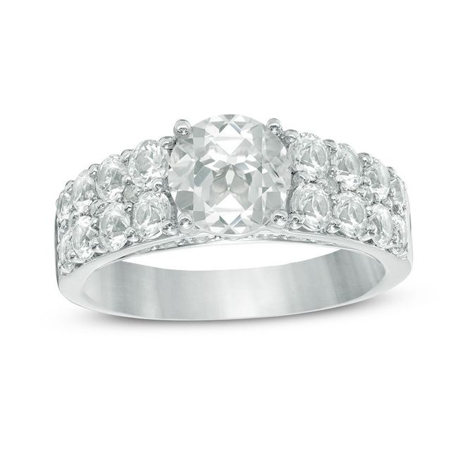 7.0mm Lab-Created White Sapphire Double Row Ring in Sterling Silver|Peoples Jewellers