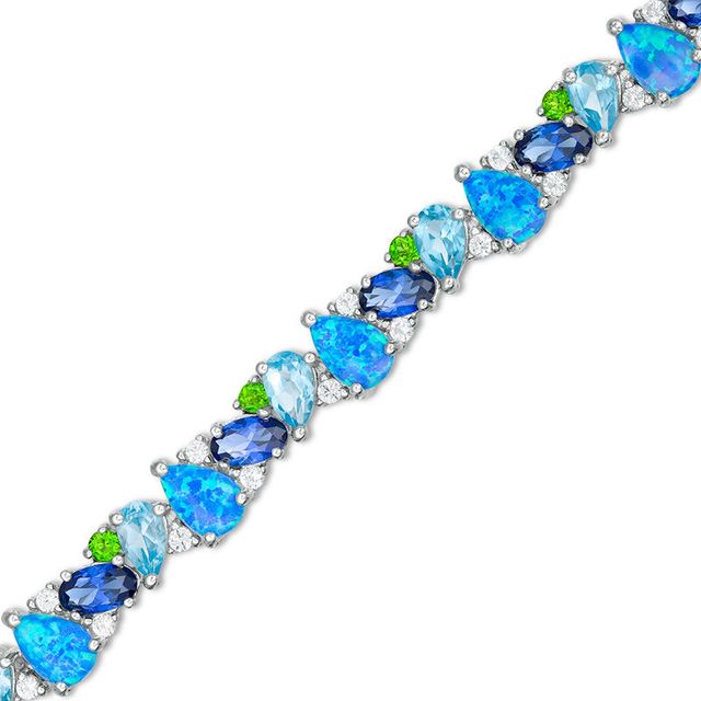 Multi-Gemstone Cluster and Lab-Created White Sapphire Bracelet in Sterling Silver - 7.25"|Peoples Jewellers