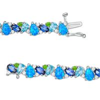 Multi-Gemstone Cluster and Lab-Created White Sapphire Bracelet in Sterling Silver - 7.25"|Peoples Jewellers