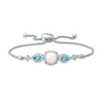 7.0mm Cushion-Cut Lab-Created Opal, White Sapphire and Swiss Blue Topaz Bolo Bracelet in Sterling Silver - 9.0"|Peoples Jewellers