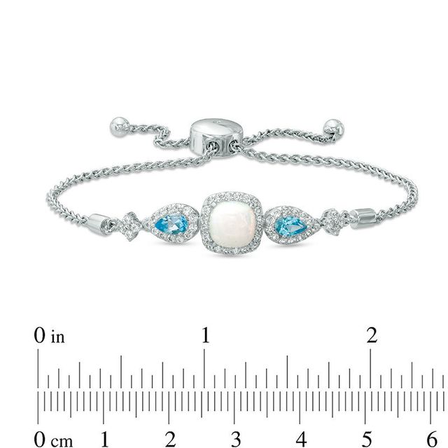 7.0mm Cushion-Cut Lab-Created Opal, White Sapphire and Swiss Blue Topaz Bolo Bracelet in Sterling Silver - 9.0"