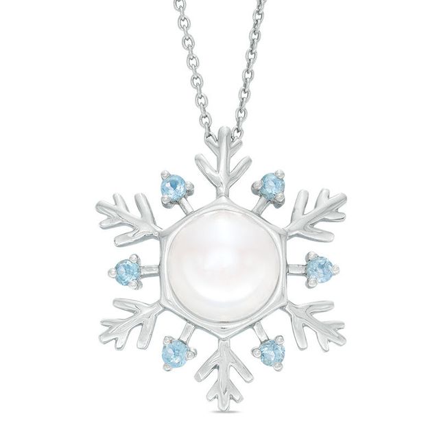 8.0mm Baroque Freshwater Cultured Pearl and London Blue Topaz Snowflake Pendant in Sterling Silver|Peoples Jewellers