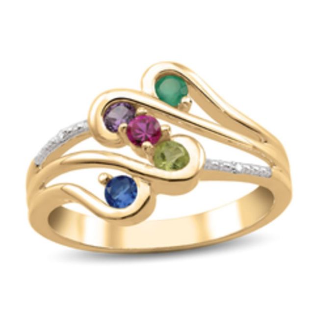 Mother's Family Birthstone and Diamond Accent Split Shank Scroll Ring in 10K White or Yellow Gold (2-5 Stones)