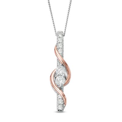 Ever Us™ 0.50 CT.T.W. Two-Stone Diamond Linear Swirl Pendant in 14K Two-Tone Gold - 19"|Peoples Jewellers