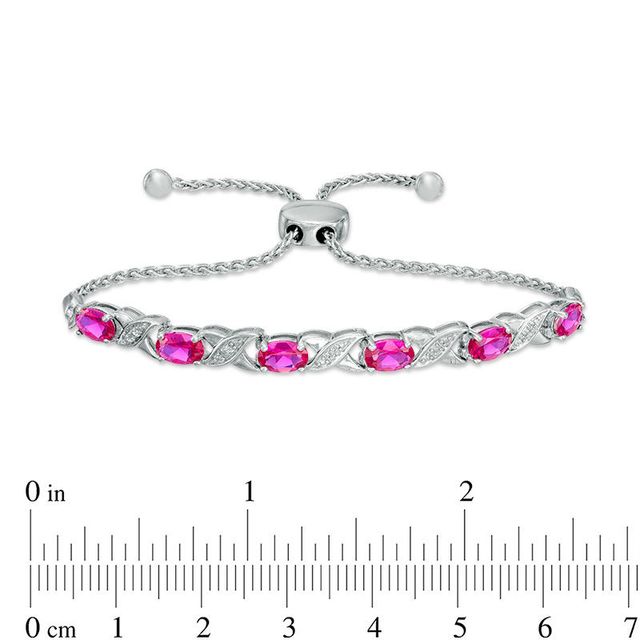 Oval Lab-Created Ruby and Diamond Accent "XO" Bolo Bracelet in Sterling Silver - 9.5"