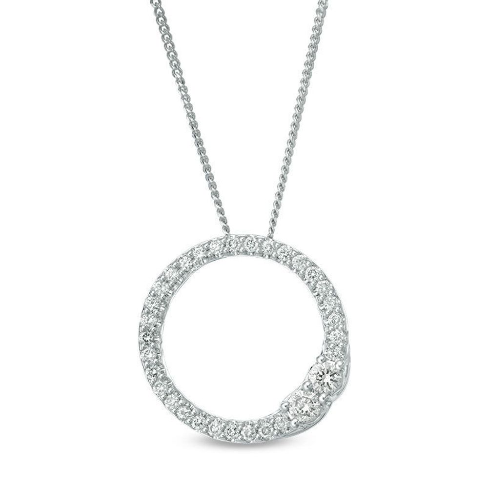 Ever Us™ CT. T.W. Two-Stone Diamond Open Circle Pendant in 14K White Gold