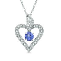 5.0mm Tanzanite and 0.10 CT. T.W. Diamond Vintage-Style Heart Pendant in Sterling Silver|Peoples Jewellers