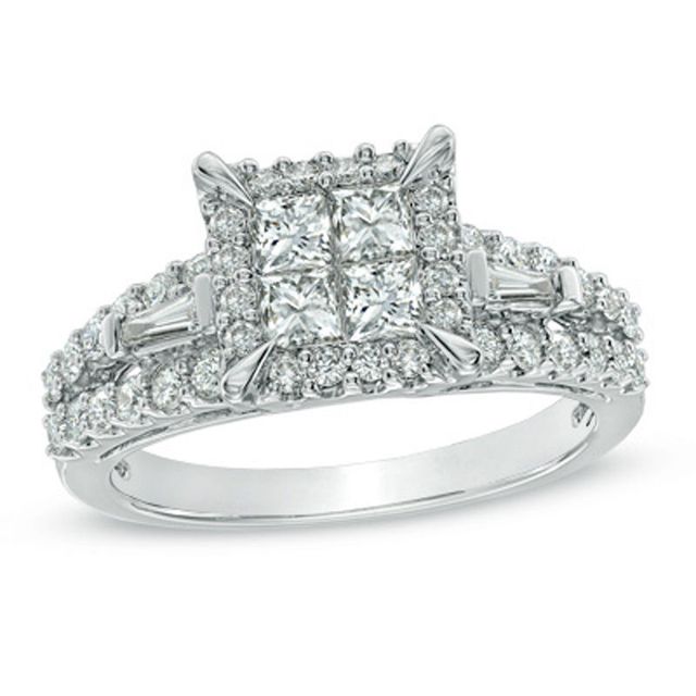 1.25 CT. T.W. Quad Princess-Cut Diamond Frame Engagement Ring in 14K White Gold|Peoples Jewellers