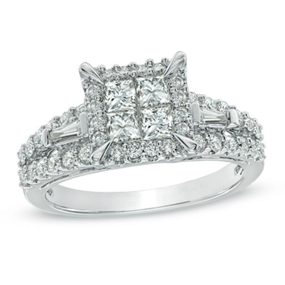 1.25 CT. T.W. Quad Princess-Cut Diamond Frame Engagement Ring in 14K White Gold|Peoples Jewellers