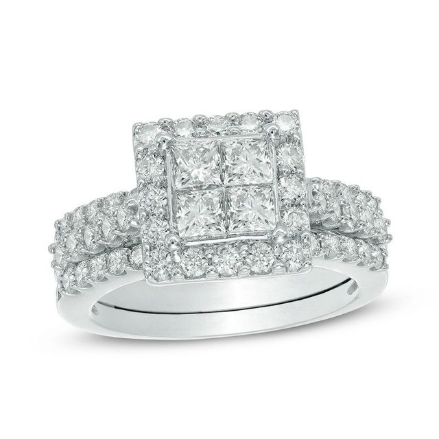 2.00 CT. T.W. Quad Princess-Cut Diamond Frame Bridal Set in 14K White Gold