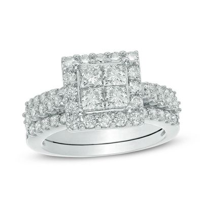 2.00 CT. T.W. Quad Princess-Cut Diamond Frame Bridal Set in 14K White Gold|Peoples Jewellers