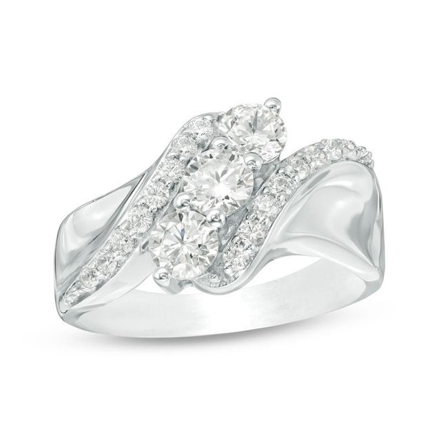 1.20 CT. T.W. Diamond Past Present Future® Slant Engagement Ring in 14K White Gold|Peoples Jewellers