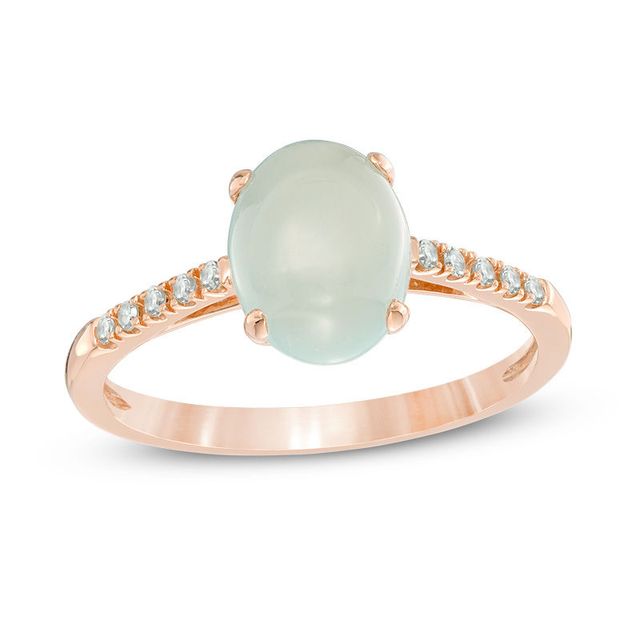 Oval Aquamarine Cabochon and Diamond Accent Ring in 10K Rose Gold|Peoples Jewellers