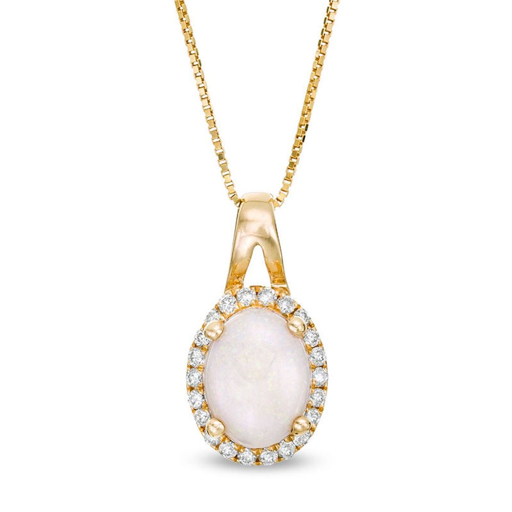 Oval Opal and 0.09 CT. T.W. Diamond Frame Pendant in 10K Gold|Peoples Jewellers