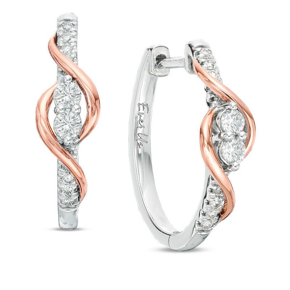 Ever Us™ 0.50 CT. T.W. Two-Stone Diamond Linear Swirl Earrings in 14K Two-Tone Gold|Peoples Jewellers