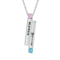 Couple's Simulated Birthstone Linear Double Bar Pendant in Sterling Silver (2 Stones and Names)|Peoples Jewellers