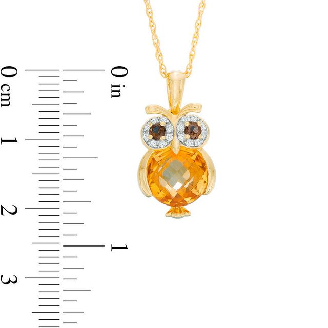 9.0mm Briolette Citrine, Smoky Quartz and Lab-Created White Sapphire Owl Pendant in Sterling Silver with 14K Gold Plate|Peoples Jewellers