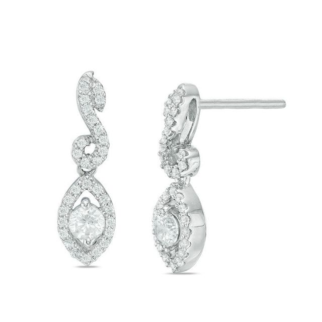 0.50 CT. T.W. Certified Canadian Diamond Marquise Swirl Drop Earrings in 14K White Gold (I/I2)|Peoples Jewellers