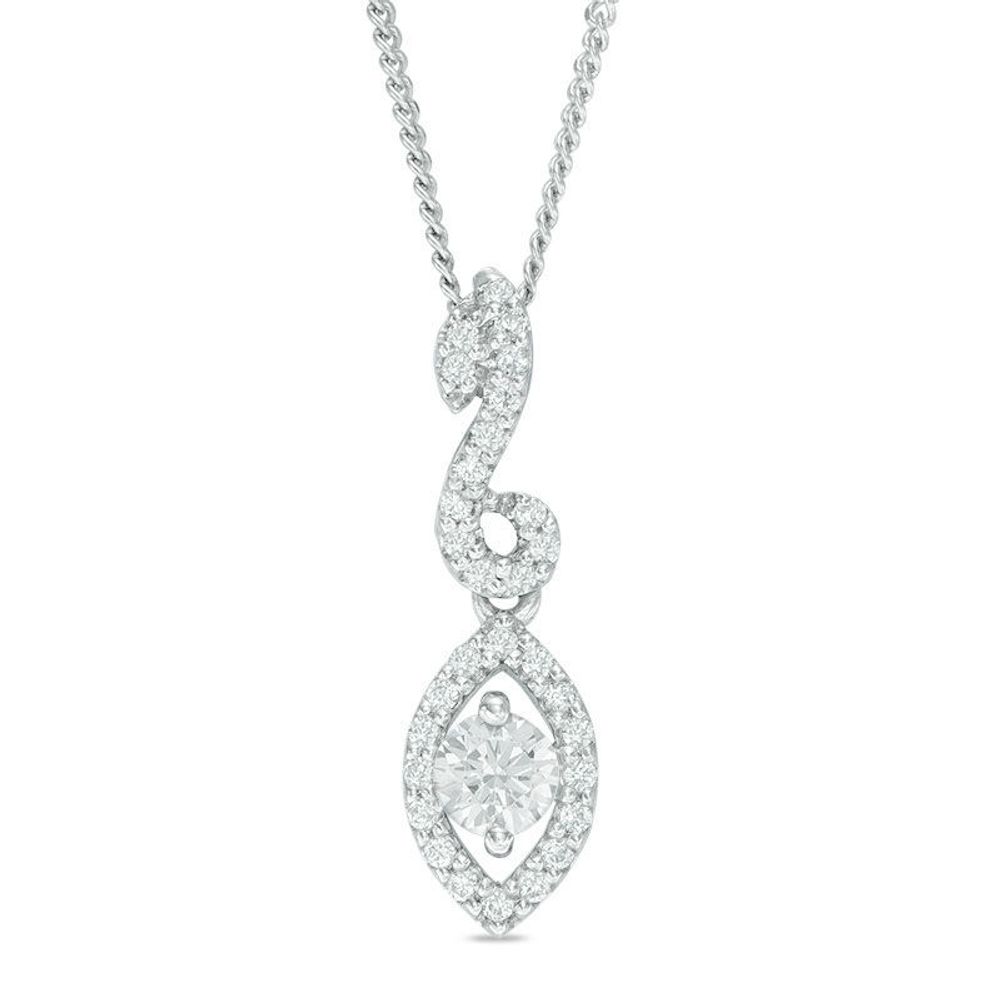 0.25 CT. T.W. Certified Canadian Diamond Marquise Swirl Pendant in 14K White Gold (I/I2) - 17"|Peoples Jewellers