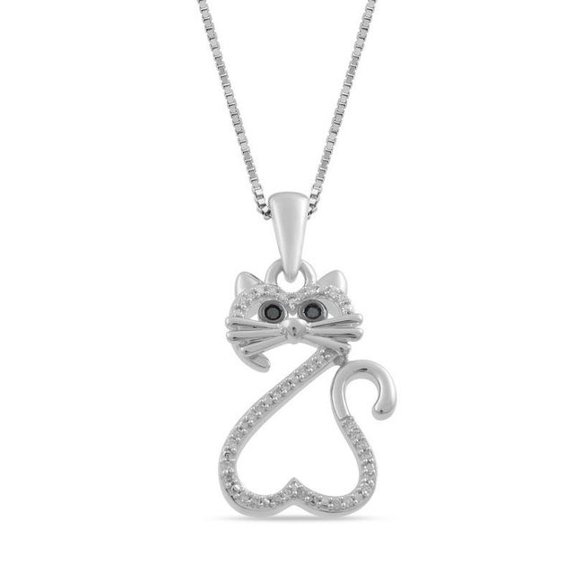 Open Hearts by Jane Seymour™ 0.07 CT. T.W. Enhanced Black and White Diamond Cat Pendant in Sterling Silver|Peoples Jewellers