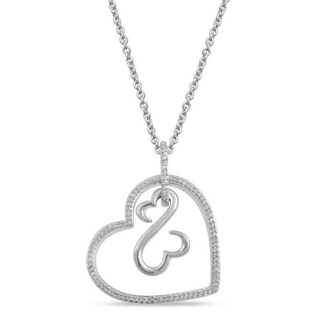 Open Hearts by Jane Seymour™ 0.15 CT. T.W. Diamond Tilted Heart Pendant in Sterling Silver - 22"|Peoples Jewellers