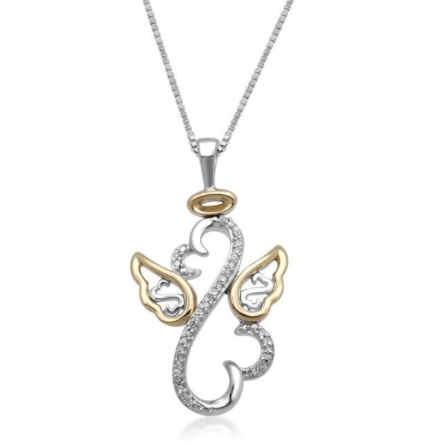 Open Hearts by Jane Seymour™ 0.04 CT. T.W. Diamond Angel Wings and Halo Pendant in Sterling Silver and 10K Gold|Peoples Jewellers