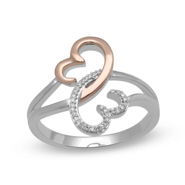 Open Hearts by Jane Seymour™ 0.04 CT. T.W. Diamond Half and Half Ring in Sterling Silver and 10K Rose Gold