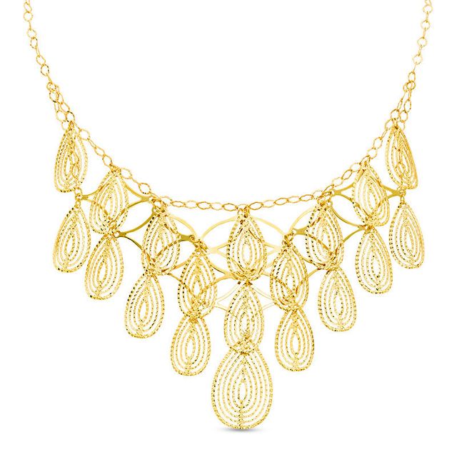 Made in Italy Diamond-Cut Multi-Teardrop Bib Necklace in 10K Gold - 19"