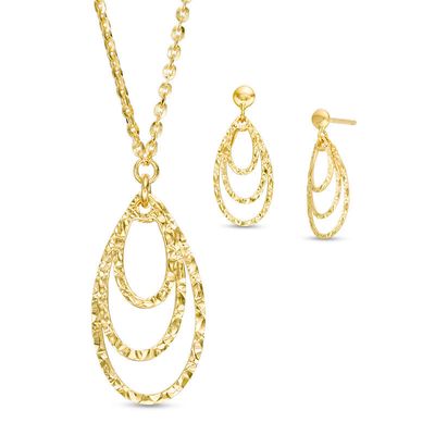 Made in Italy Diamond-Cut Teardrop Necklace and Drop Earrings Set in 10K Gold - 19"|Peoples Jewellers