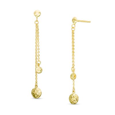 Made in Italy Hammered Ball Double Chain Drop Earrings in 10K Gold|Peoples Jewellers